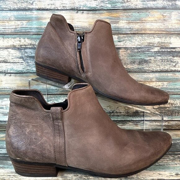 Paul Green Shoes - Paul Green Womens US Sz 6.5 Ankle Booties Distressed Gray Leather Low Block Heel